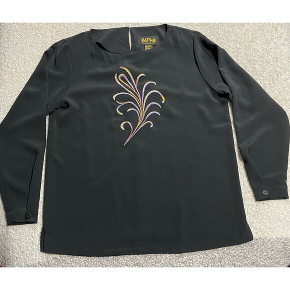 Bob Mackie Women's M Long Sleeve Top Printed Pull On Skirt 2 Pc Set Outfit Black - Picture 3 of 13